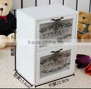 2016 Mediterranean Style White Printing Flowers Glass Wooden Container Wood Storage Box Jewelry Cabinet thumbnail-3