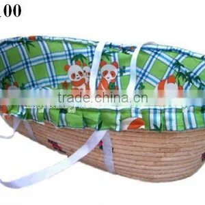 Comfortable Corn Husk Baby Sleeping Basket With Green Liner thumbnail-1