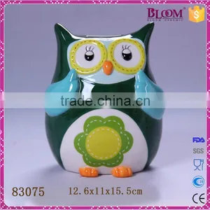 Ceramic Glazed Home Decoration Owl Shape Piggy Bank thumbnail-1