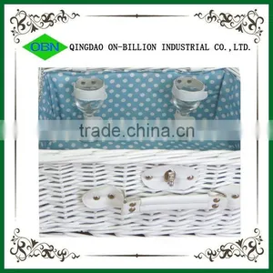 Mini White Wicker 100% Hand Woven Willow Picnic Basket for 2 Person thumbnail-4