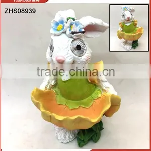 Resin Home Decor Rabbit Bath for Bird, Solar Garden Light thumbnail-1