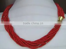 Wholesale 18" 4mm 12 Rows Original Coral Beads Necklace thumbnail-1