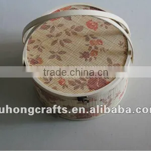 Round Bamboo Storage Basket With Flower thumbnail-1
