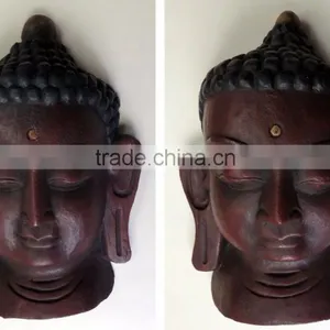Hand Crafted Wooden Mask of Lord Buddha Wall Hanging Made In Nepal thumbnail-3