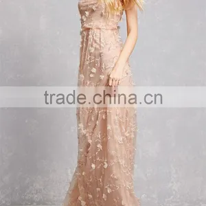 China Guangzhou Clothing OEM Sleeveless Taupe Cherry Blossom Chiffon Gown thumbnail-1