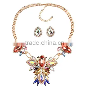 Women Fashionable Crystal Tear Drop Gems Pendant Choker Necklace Earrings Jewelry Set thumbnail-4