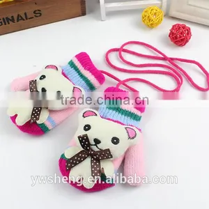 Winter Baby Children Acrylic Gloves Boys and Girls Knitted Warm Cute Hanging Neck Cartoon Bear Baby Gloves thumbnail-5