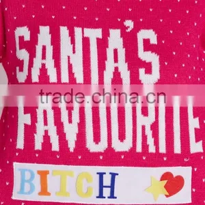 MGOO Custom Design Ladies Christmas Sweater Knitwear Women Diy Crop Jumper With Split Side Pink thumbnail-6
