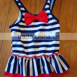 Blue and White Stripes One Piece Suit Baby Swimwear With a Bowknot thumbnail-1