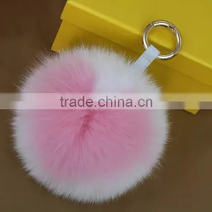 Myfur Hot Sale Pink Cute Heart Pattern Real Soft Fox Fur Key Ring Bag Charm thumbnail-3