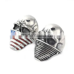 Titanium Steel Unadjustable Rings Antique Silver Skull National Flag thumbnail-2