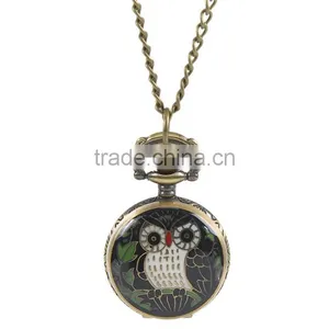 Pocket Watches Round Antique Bronze Owl Pattern Halloween Enamel Black Battery Included 85cm Long thumbnail-1