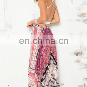 New Fashion Skirt in Red Print Boho Long Maxi Skirt, Latest Long Skirt Design thumbnail-3