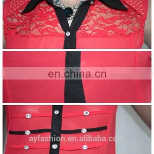 Chiffon Collar Sleeveless Shirt/women High Quality Shirts thumbnail-3