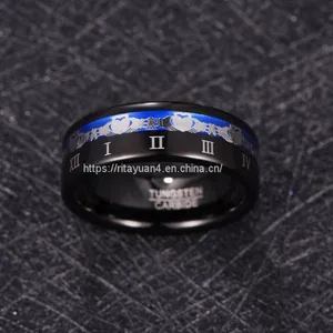 2019 NUNCAD 8mm Wide Tungsten Steel Men's Ring Plating Black Claddagh Pattern Engraved Roman Numeral Tungsten Carbide Ring T228R thumbnail-3