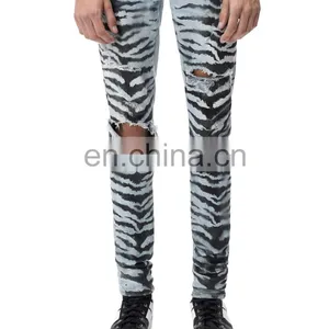 DiZNEW Tiger Pattern Destruction Skinny Denim Jeans Men for Male thumbnail-3