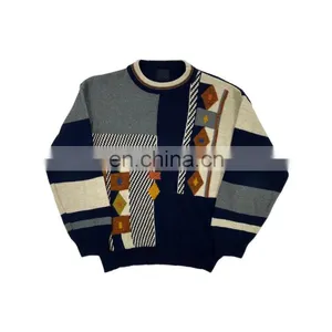 DiZNEW Wholesale Vintage Mens Crewneck Patterned Knit Sweater thumbnail-1
