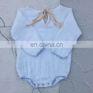 Wholesale Soft Cotton Full Sleeve Baby Girls Boys Linen Romper thumbnail-2