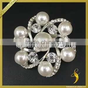 Elegant Design Crystal and Pearl Round Garland Silver Small Rhinestone Brooches FB-079 thumbnail-2