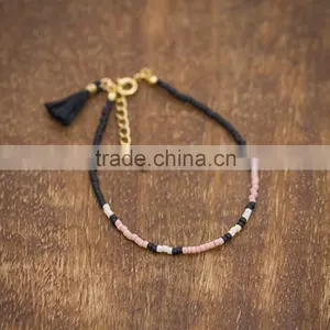 Blue Green Seed Bead Bracelet With Gold Tube thumbnail-6