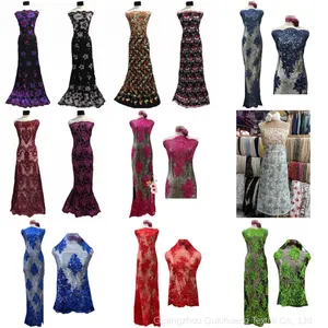 Factory Custom Fashion Wedding Dress Lace Fabric Lots of Flower Patterns thumbnail-4