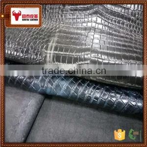 Crocodile pu Coated Cow Finished Leather for Bag thumbnail-1