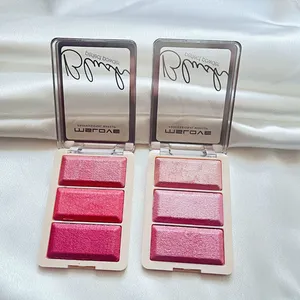 OEM Make up Blusher Bronzer 3 Color Palette Contouner Highlighter Red Cheeks With Glossy Face Powder El Rubor De Maquillaje thumbnail-1