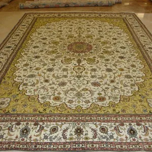9x12ft/274x366cm Beige Color Antique Handmade Silk Collection Persian Carpet and Rug thumbnail-1