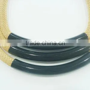 FACHION 3 ROWS MESH CHAIN NECKLACE WITH METAL TUBES thumbnail-2