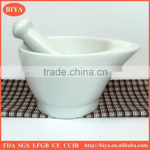 Mortar Mixer Kitchenware White Glazed Porcelain Big Mortar and Pestle Pouring Lip for Lab Use or for Cooking Tools thumbnail-1