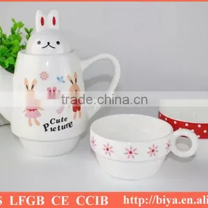 Moroccan Tea Pot Customized Plain White Ceramic Porcelain Tea Pot & Kettle for Two Cup and Saucer Rabit thumbnail-5