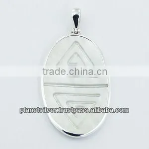 Large White MOP Carved Spirals Oval Sterling Silver Pendant thumbnail-1
