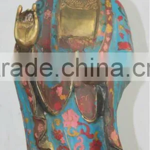 Chinese Antique Copper Standing Colorful Avalokiteshvara Statue thumbnail-1