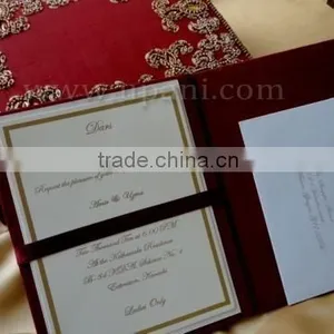 Red and Gold Embroidered Silk Invitation Box WHOLESALE thumbnail-4