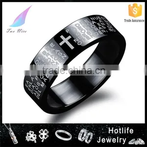 Fashion Design 2016 Black Plated Cross Stainless Steel Ring Engraving thumbnail-1