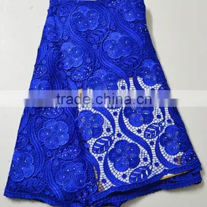 Latest Dress Designs Royal Blue Dry Lace Gold African Cord Lace thumbnail-2