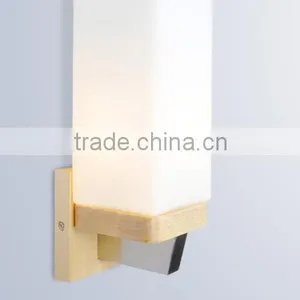 Indoor Wood Wall Light, Beside Wall Light Wall Scone for Corridor, Room, Hotel, Wooden Base Glass Shade thumbnail-2