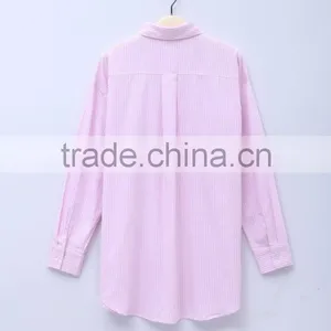 2015 Classic Women Long Sleeve Blue White Stripe Shirts and Tops thumbnail-2