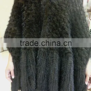 Luxury Knitted Mink Fur Cape / Wholesale Black Mink Fur Shawl thumbnail-1