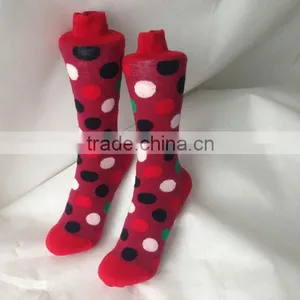 Low Moq Stock Socks On Sale Bright Red Colored Happy Dots Women Socks thumbnail-1