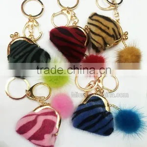 China Supplier Small Coin Wallet Decorative Zebra Fur Ball Keychain thumbnail-2