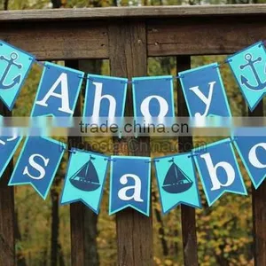Ahoy It Is A Boy Baby Shower Boy Birthday Party Decoration Supplies Paper Triangle Flag Supplier's Choice thumbnail-1