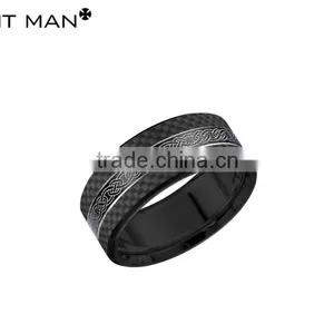 Wholesales 8mm Titanium Rings Black Wedding Band for Men Carbon Fiber Titanium Ring Engagement Ring thumbnail-1