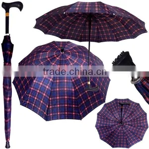 23"12k Auto Straight Gift Strongest Crutch Umbrella for Wholesale Distributor thumbnail-1