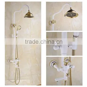 2016 Newly US Wall Mounted White Painting Baked Bath&Shower Faucet Set Rain 8 Inch Shower Head With Brass Handle Shower Golden thumbnail-1