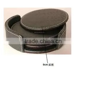Promotional Black Debossed Round pu Leather Coaster thumbnail-1