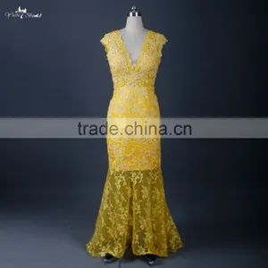 RSE676 Yellow Sexy See-Through Lace Back Open Evening Dress With Shawl thumbnail-1