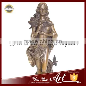 Bronze Naked Girl Statue With Bird Sculpture thumbnail-2
