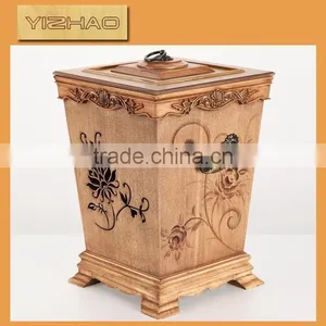 Painting Indoor Decorative Wooden Trash Can,Wooden Garbage Can thumbnail-2