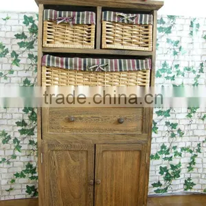 Wooden Cabinet With Four Wicker Drawers and One Door thumbnail-3